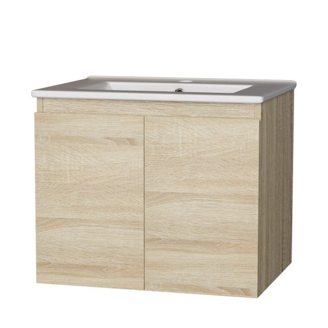 Vanity Unit Basin Cabinet Storage Bathroom Wall Mounted Ceramic 600mm – Oak