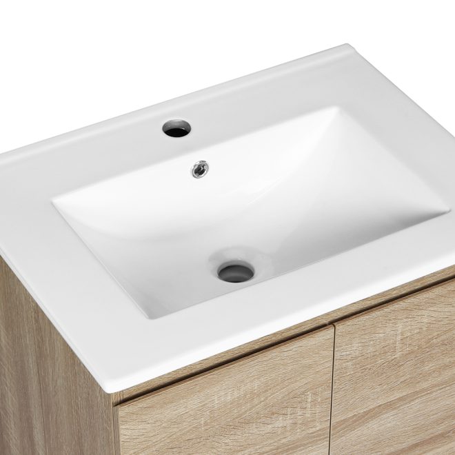 Vanity Unit Basin Cabinet Storage Bathroom Wall Mounted Ceramic 600mm – Oak