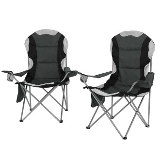 2X Folding Camping Chairs Arm Chair Portable Outdoor Beach Fishing BBQ