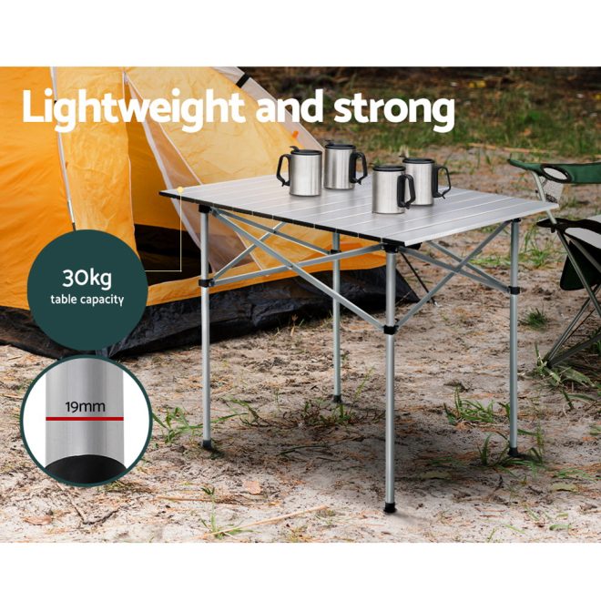 Folding Camping Table 70CM Roll Up Outdoor Picnic BBQ Aluminium Desk