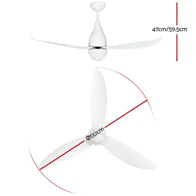 Devanti 52” Ceiling Fan DC Motor LED Light Remote Control – White