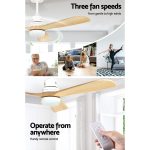 Devanti 52” Ceiling Fan AC Motor LED Light Remote – Light Wood