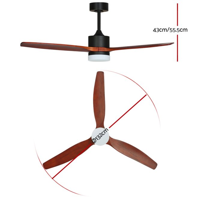 Devanti 52” Ceiling Fan AC Motor 3 Blades w/Light – Dark Wood