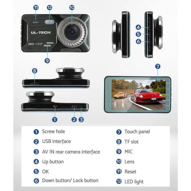 Dash Camera 1080P 4″ Front Rear Cam,Dash Camera 1080P 4″ Front Rear View Dual Cam Car DVR Reverse Recorder