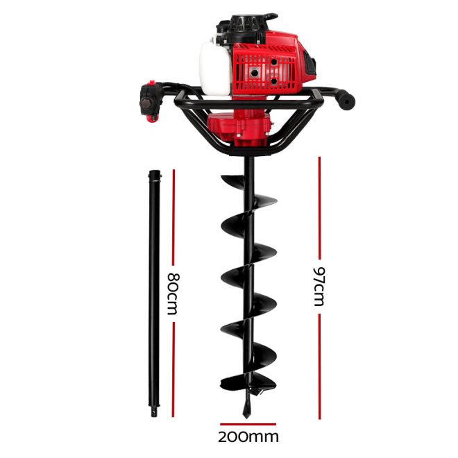 80CC Post Hole Digger 200mm Petrol Drill Extension Auger Bits