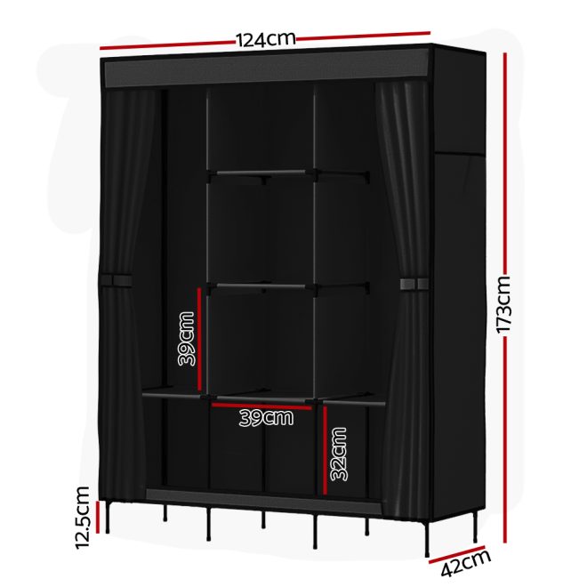 Clothes Wardrobe Closet Storage Large Portable Organiser with Shelf – Black