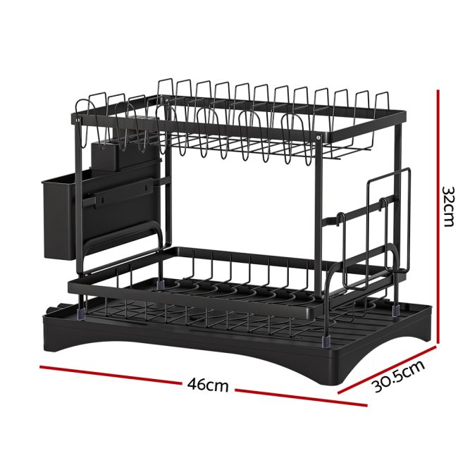 Dish Rack Expandable Drying Drainer Cutlery Holder Tray Kitchen 2 Tiers