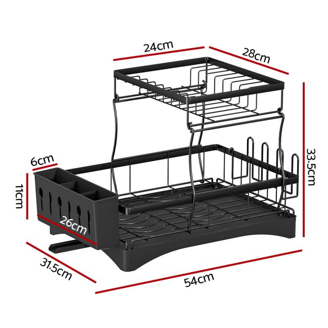 Dish Rack Expandable Drying Drainer Cutlery Holder Tray Kitchen 2 Tiers