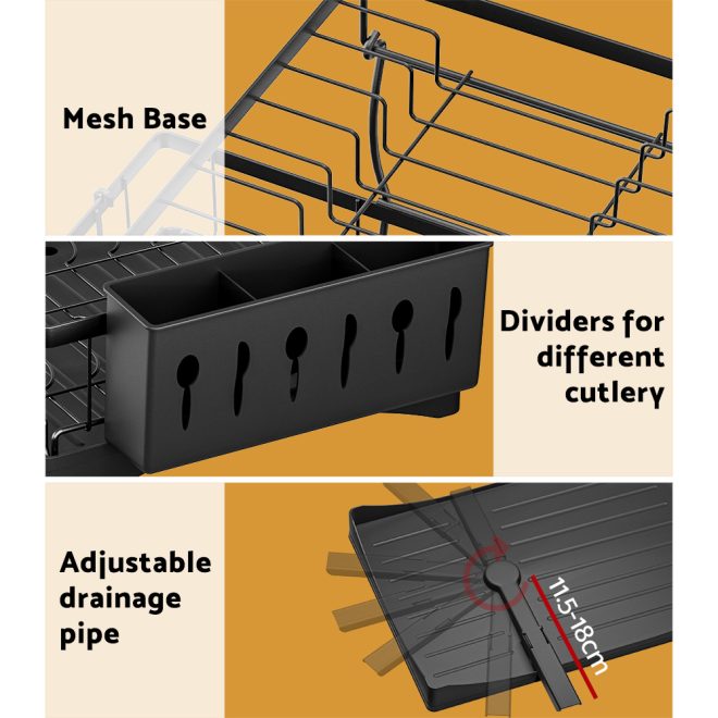 Dish Rack Expandable Drying Drainer Cutlery Holder Tray Kitchen 2 Tiers