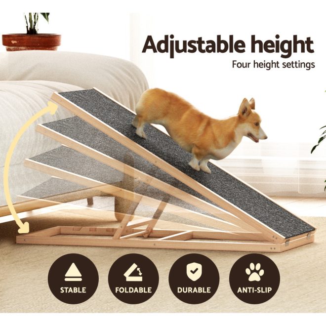 Dog Ramp 100cm Adjustable Height Wooden Steps Stairs For Bed Sofa Car Foldable