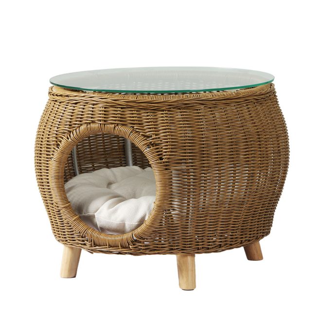 Side Table Coffee Pet Bed Indoor Wicker Outdoor Furniture Patio Desk – Yellow