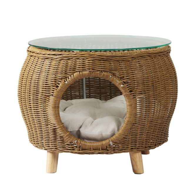 Side Table Coffee Pet Bed Indoor Wicker Outdoor Furniture Patio Desk – Yellow