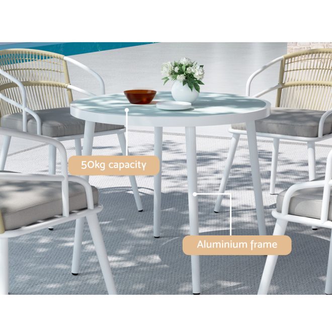 Outdoor Dining Set 5 Piece Aluminum Table Chairs Setting White