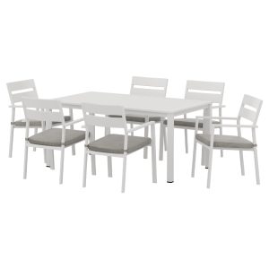 Outdoor Dining Set 7 Piece Aluminum Table Chairs Setting White