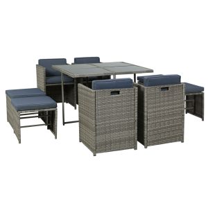 9 Piece Wicker Outdoor Dining Set – Grey