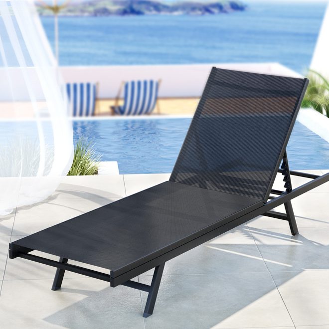 Sun Lounge Outdoor Lounger Steel Beach Chair Patio Furniture Black