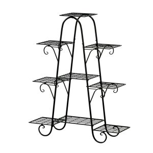 Plant Stand 9 Tier Metal Flower Pot Shelf Black