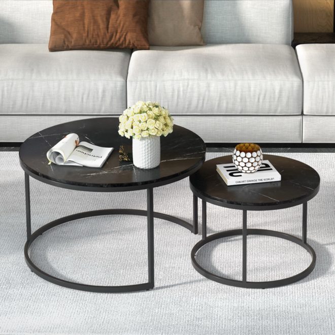 Nesting Coffee Table Set of 2 Marble Effect Tika