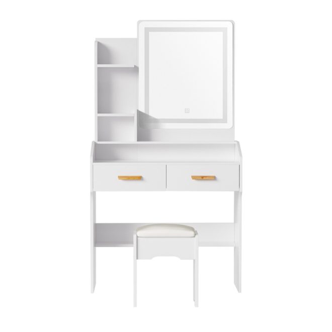 Dressing Table Set Stool Led White Doria