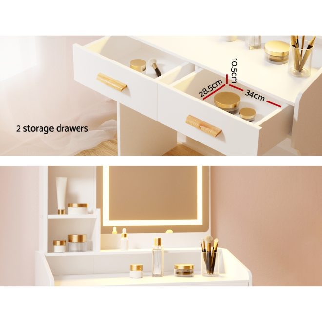 Dressing Table Set Stool Led White Doria