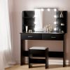 Dressing Table Set Stool 10 Led Bulbs Black Dulcea