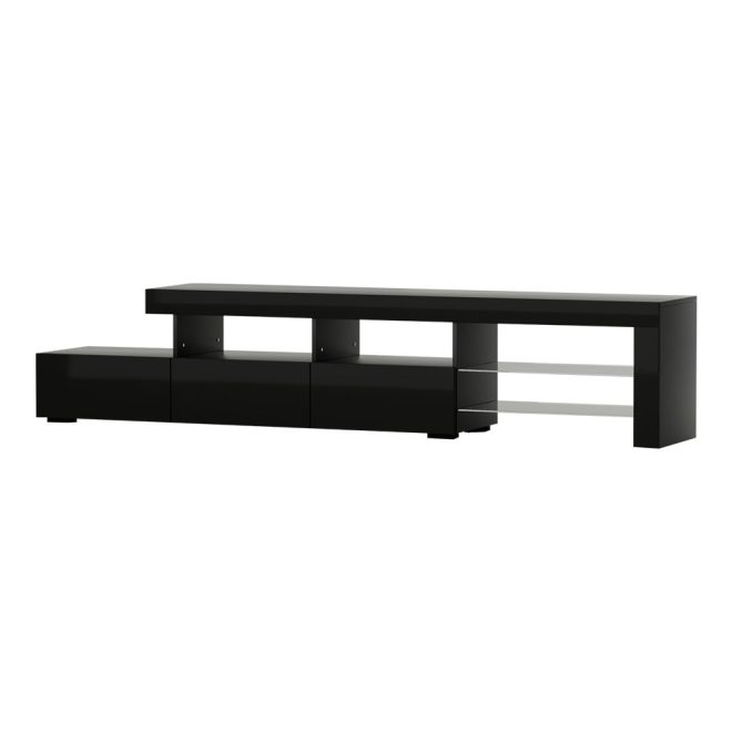 Greenock TV Cabinet Entertainment Unit Stand RGB LED Gloss Furniture 215cm – Black