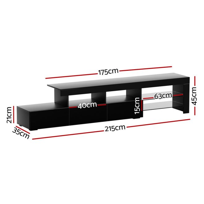 Greenock TV Cabinet Entertainment Unit Stand RGB LED Gloss Furniture 215cm – Black