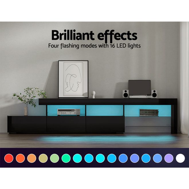 Greenock TV Cabinet Entertainment Unit Stand RGB LED Gloss Furniture 215cm – Black