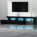 Greenock TV Cabinet Entertainment Unit Stand RGB LED Gloss Furniture 215cm – Black