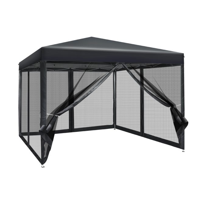 Gazebo Pop Up Marquee Wedding Side Mesh Wall Outdoor Gazebos – 3×3 m, Black