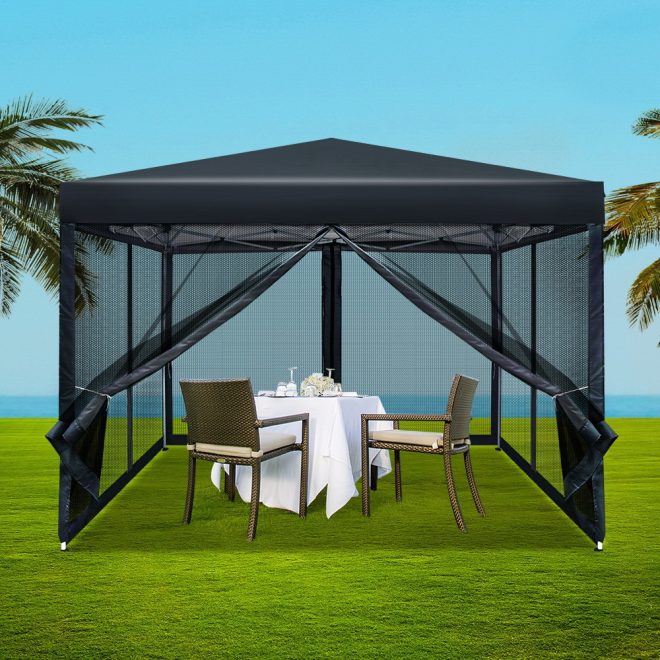 Gazebo Pop Up Marquee Wedding Side Mesh Wall Outdoor Gazebos – 3×3 m, Black