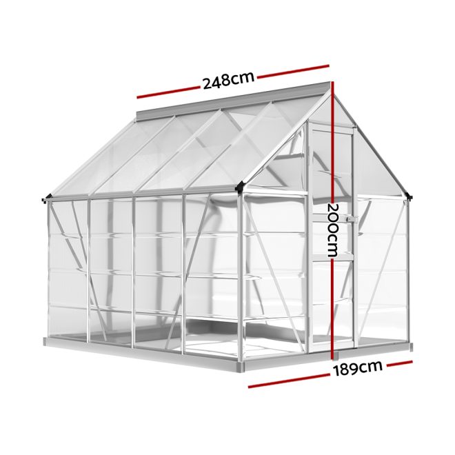 Greenhouse 2.48×1.89x2M Aluminium Polycarbonate Green House Garden Shed