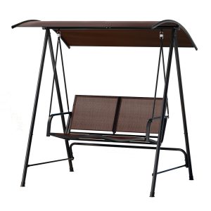 Outdoor Swing Chair Garden Bench Furniture Canopy 2 Seater Brown