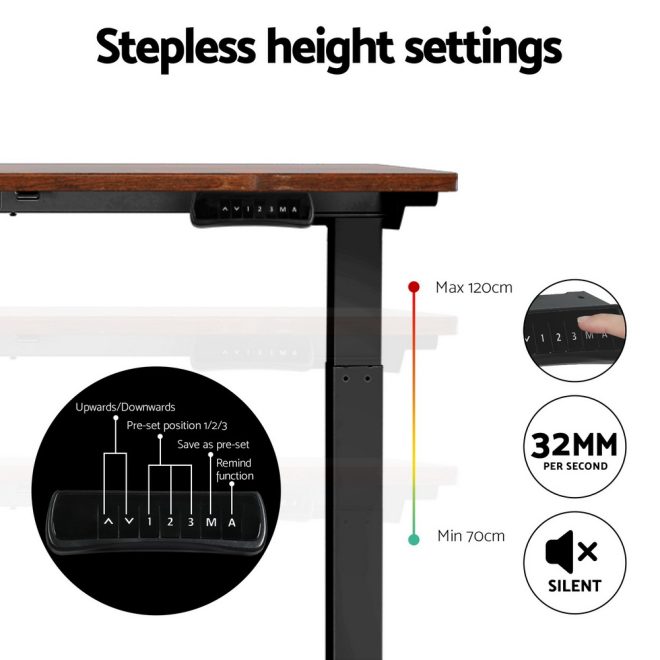 Standing Desk Electric Height Adjustable Sit Stand Desks – 120×60 cm, Black and Brown