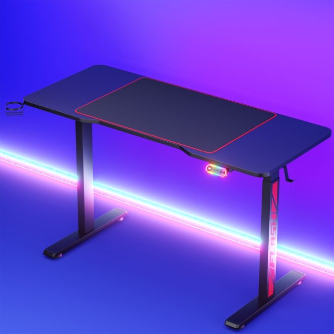 Electric Standing Desk Gaming Desks Sit Stand Table RGB Light Home Office. – Black