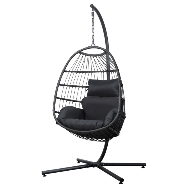 Egg Swing Chair Hammock Stand Outdoor Furniture Hanging Wicker Seat – Grey