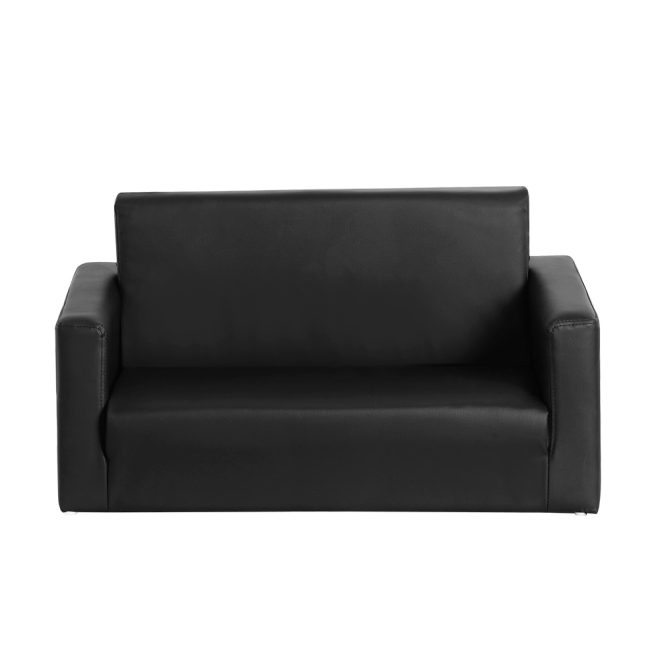 Kids Convertible Sofa 2 Seater PU Leather Children Couch Lounger – Black