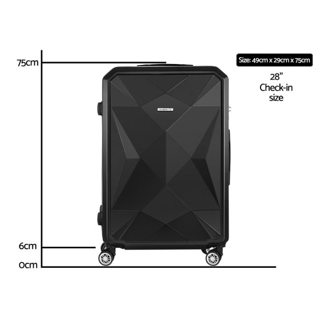 28″ 75cm Luggage Trolley Travel Suitcase Carry On Storage TSA Hardshell Black