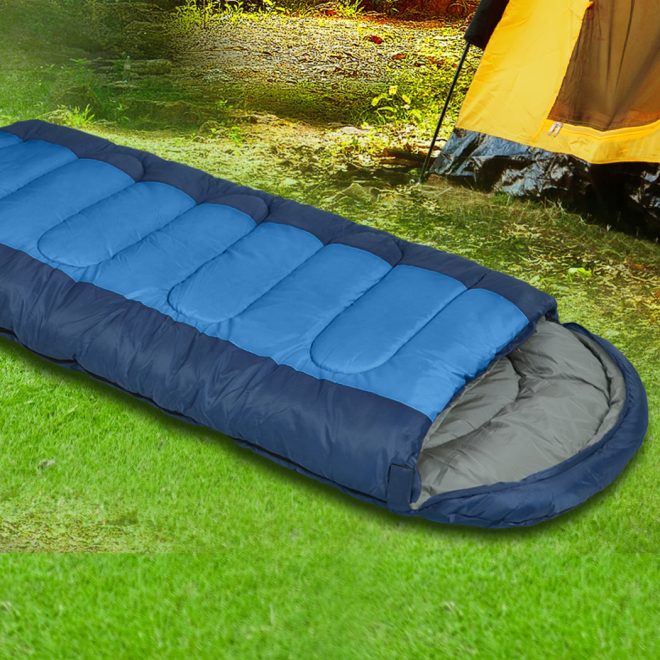 Sleeping Bag Outdoor Camping Single Bags Hiking Thermal -20 deg Winter – Blue