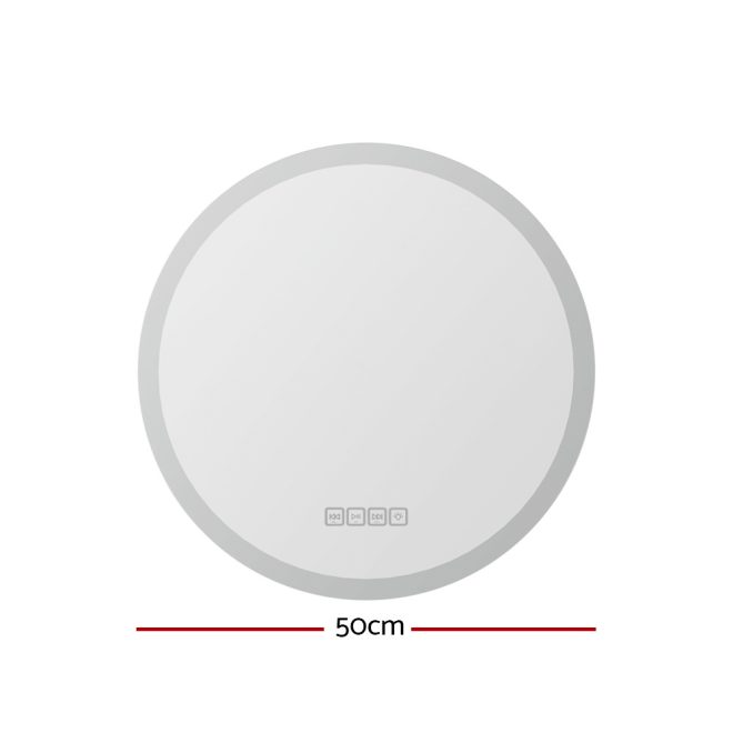 Bluetooth LED Wall Mirror With Light 50CM Bathroom Decor Round Mirrors