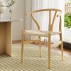 Dining Chair Wooden Rattan Seat Wishbone Back