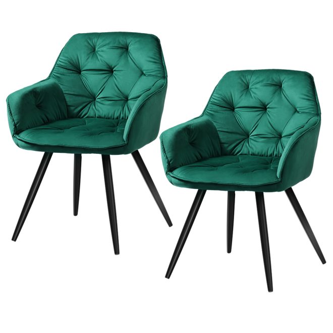 Set of 2 Calivia Dining Chairs Kitchen Chairs Upholstered Velvet – Green