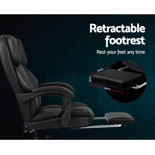 Executive Office Chair Leather Gaming Computer Desk Chairs Recliner – With Footrest