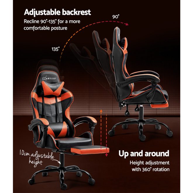 Gaming Office Chair Executive Computer Leather Chairs Footrest Orange