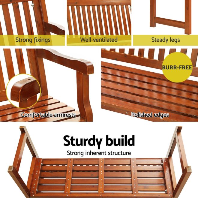 Outdoor Garden Bench Seat Wooden Chair Patio Furniture Timber Lounge – Brown