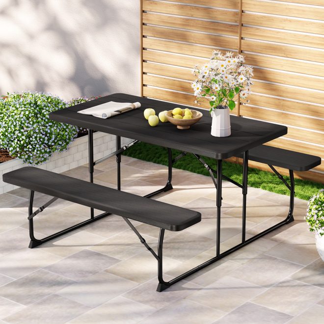 3 PCS Outdoor Furniture Dining Set Lounge Setting Patio HDPE Bench