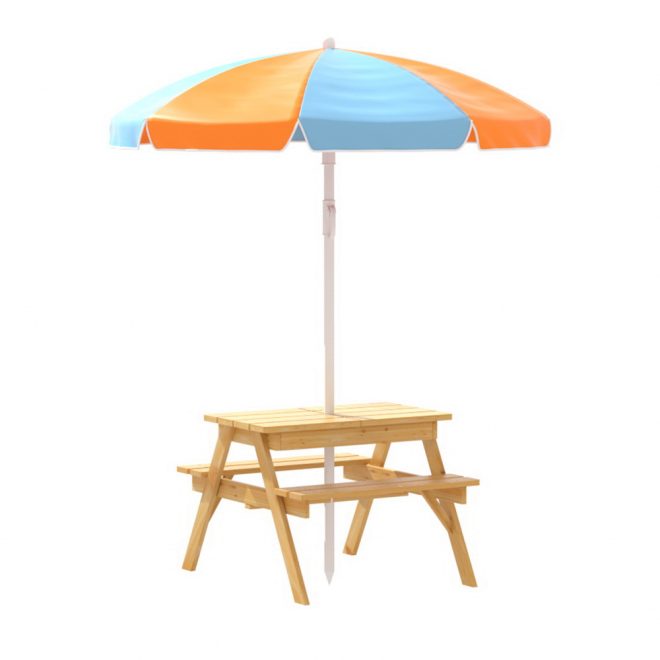 Kids Outdoor Table and Chairs Picnic Bench Seat Children Wooden Indoor – Wood, With Umbrella