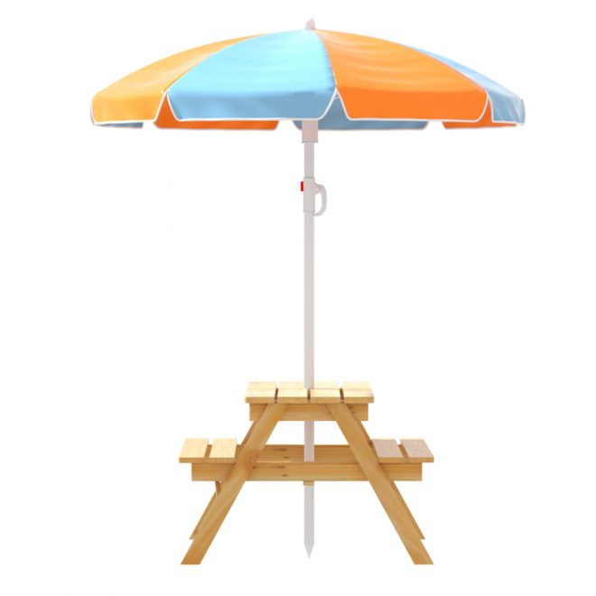 Kids Outdoor Table and Chairs Picnic Bench Seat Children Wooden Indoor – Wood, With Umbrella