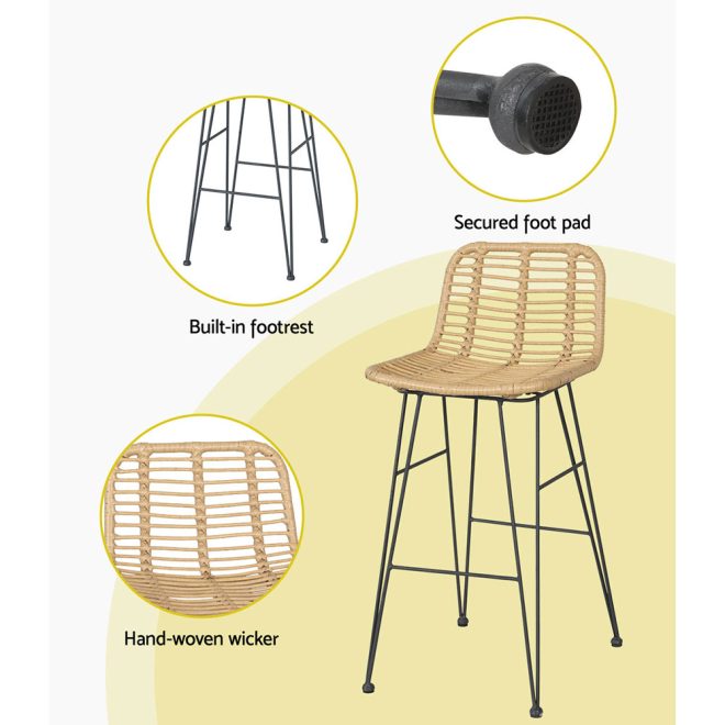 2 Piece Outdoor Bar Stools Wicker Dining Rattan Chair