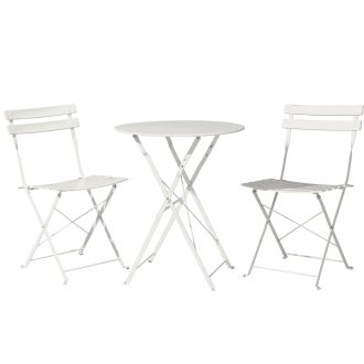 3PC Outdoor Bistro Set Steel Table and Chairs Patio Furniture White